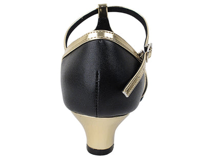 SERA3541 Black Leather &amp; Light Gold Trim with (5028) 1.2" Cuban Heel in the photo