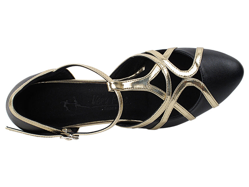 SERA3541 Black Leather &amp; Light Gold Trim with (5028) 1.2" Cuban Heel in the photo