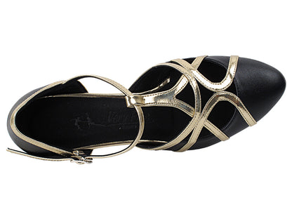 SERA3541 Black Leather &amp; Light Gold Trim with (5028) 1.2" Cuban Heel in the photo