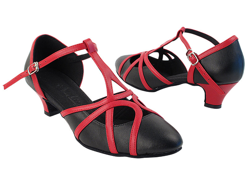 SERA3541 Black Leather_Red Leather Trim with (5028) 1.2&quot; Cuban Heel in the photo