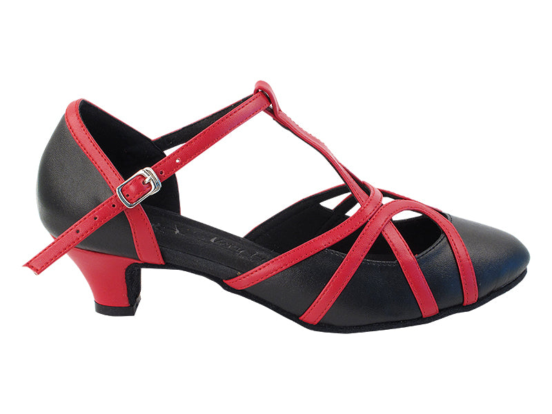 SERA3541 Black Leather_Red Leather Trim with (5028) 1.2&quot; Cuban Heel in the photo