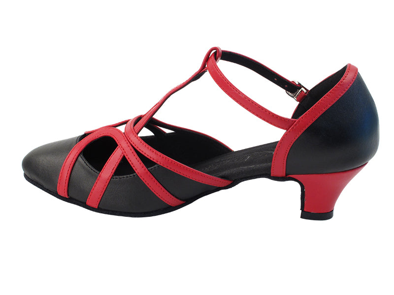 SERA3541 Black Leather_Red Leather Trim with (5028) 1.2&quot; Cuban Heel in the photo