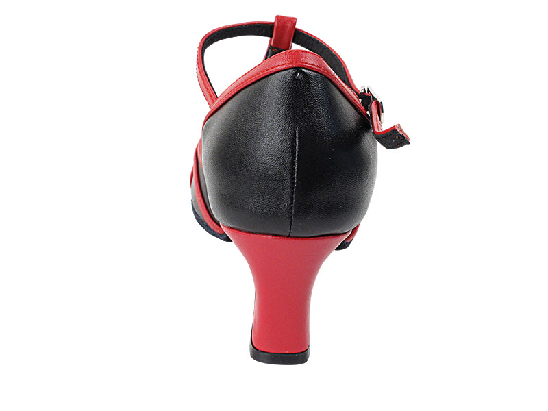 SERA3541 Black Leather &amp; Red Trim with 2.2" Thick Cuban Heel in the photo