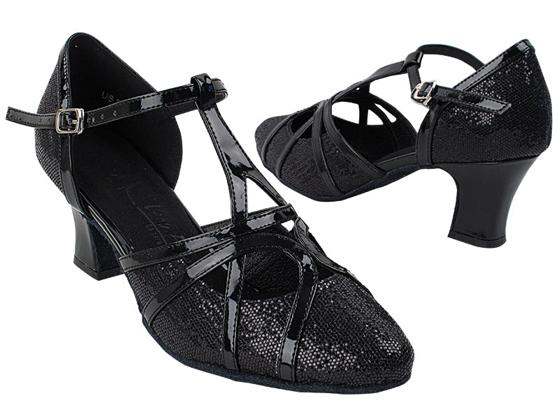 SERA3541 Black Scale &amp; Patent Trim with 2.2" Thick Cuban Heel in the photo