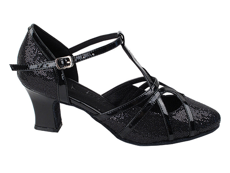 SERA3541 Black Scale &amp; Patent Trim with 2.2" Thick Cuban Heel in the photo