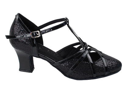 SERA3541 Black Scale &amp; Patent Trim with 2.2" Thick Cuban Heel in the photo