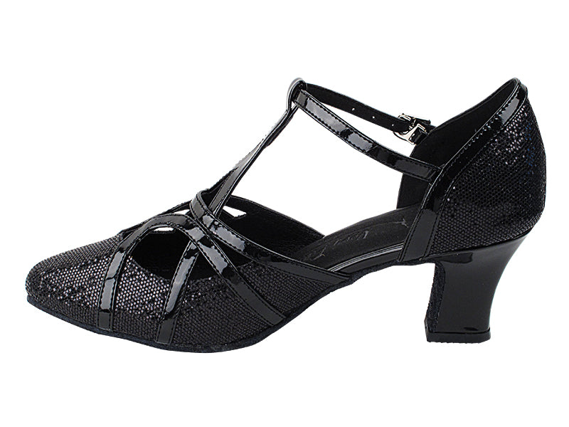 SERA3541 Black Scale &amp; Patent Trim with 2.2" Thick Cuban Heel in the photo