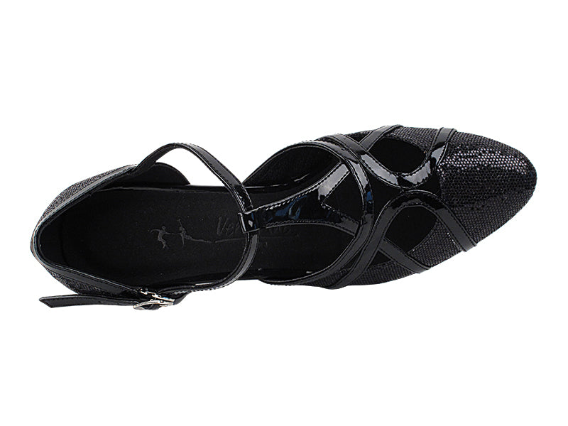 SERA3541 Black Scale &amp; Patent Trim with 2.2" Thick Cuban Heel in the photo