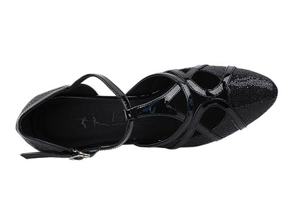 SERA3541 Black Scale &amp; Patent Trim with 2.2" Thick Cuban Heel in the photo
