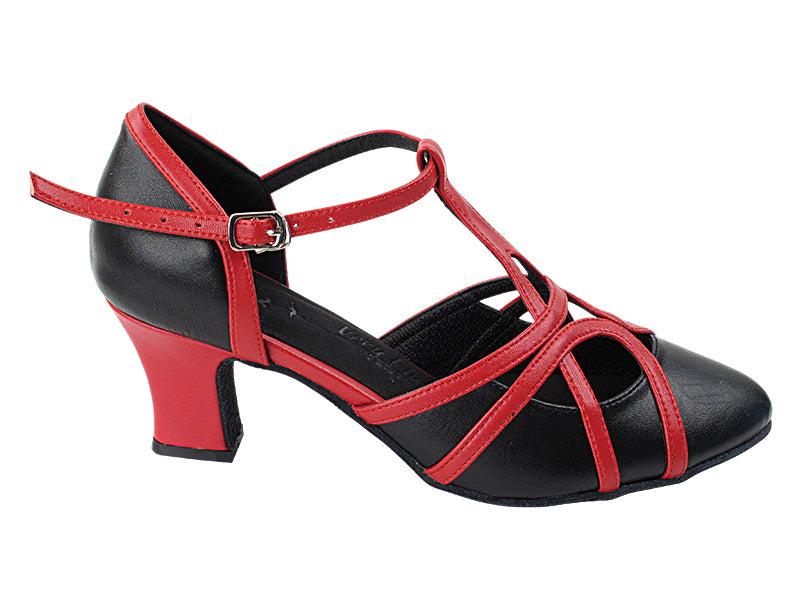 SERA3541 Black Leather &amp; Red Trim with 2.2&quot; Thick Cuban Heel in the photo