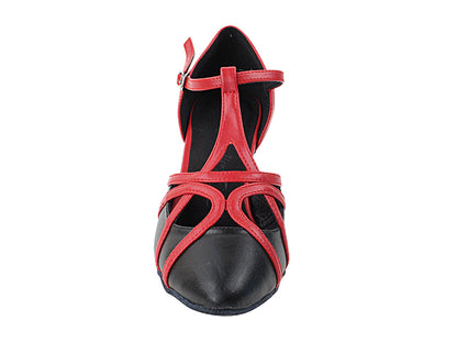 SERA3541 Black Leather &amp; Red Trim with 2.2&quot; Thick Cuban Heel in the photo