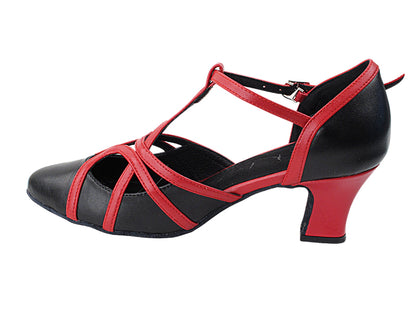 SERA3541 Black Leather &amp; Red Trim with 2.2&quot; Thick Cuban Heel in the photo