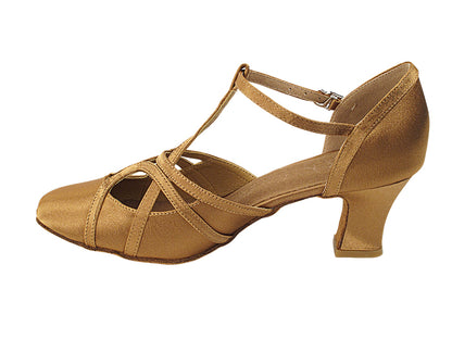 SERA3541 Brown Satin with 2.2 inch Thick Cuban Heel in the photo