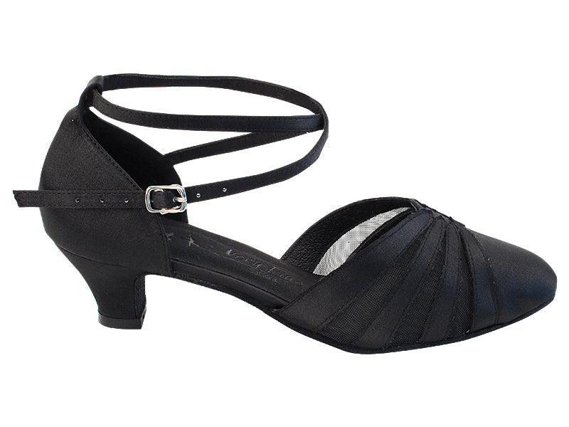 SERA3543 Black Satin_Black Mesh with (5028) 1.2&quot; Cuban Heel in the photo