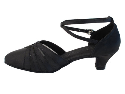 SERA3543 Black Satin_Black Mesh with (5028) 1.2&quot; Cuban Heel in the photo