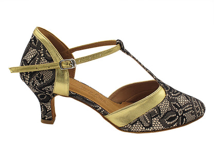 SERA3551 258 Flesh Black Lace &amp; 062 Gold Leather Trim with 2.5&quot; Heel (2040) in the photo