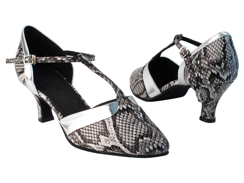 SERA3551 243 Black Snake PU_61 Silver PU Trim with 2.5&quot; low heel in the photo