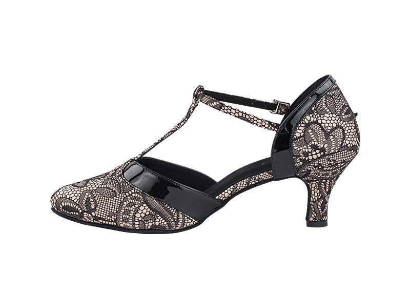 SERA3551 258 Flesh Black Lace_075 Black Patent PU Trim with 2.5&quot; Heel (2040) in the photo