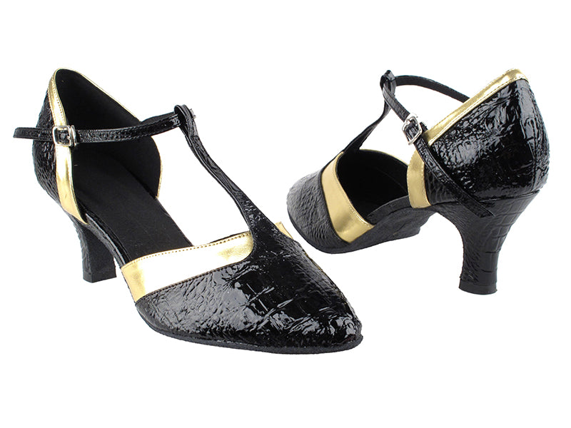 SERA3551 Black Croc &amp; Gold Trim with 2.5&quot; low heel in the photo