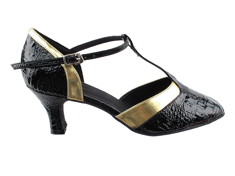 SERA3551 Black Croc &amp; Gold Trim with 2.5&quot; low heel in the photo