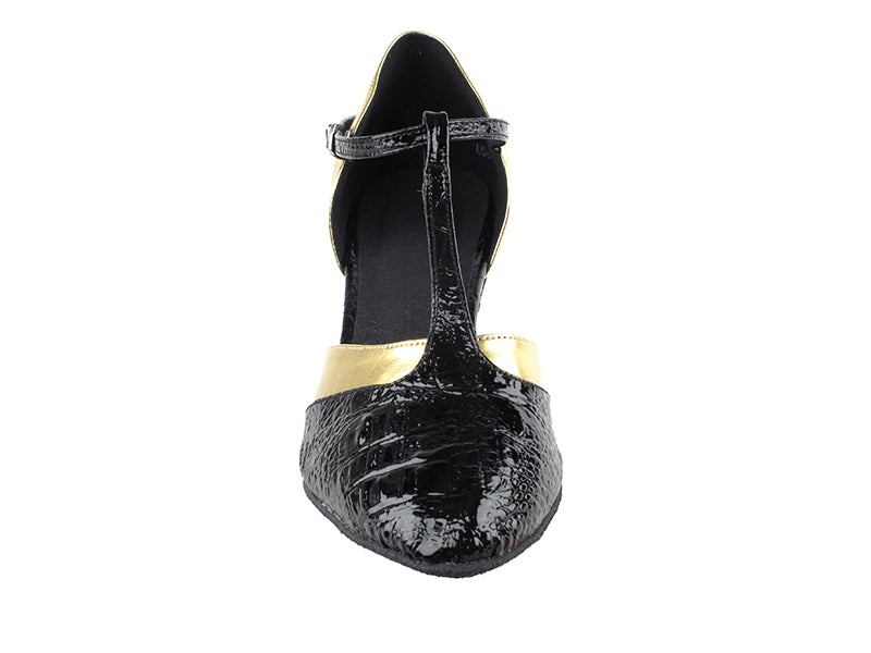 SERA3551 Black Croc &amp; Gold Trim with 2.5&quot; low heel in the photo