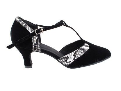 SERA3551 Black Velvet &amp; White Snake Trim with 2.5&quot; low heel in the photo