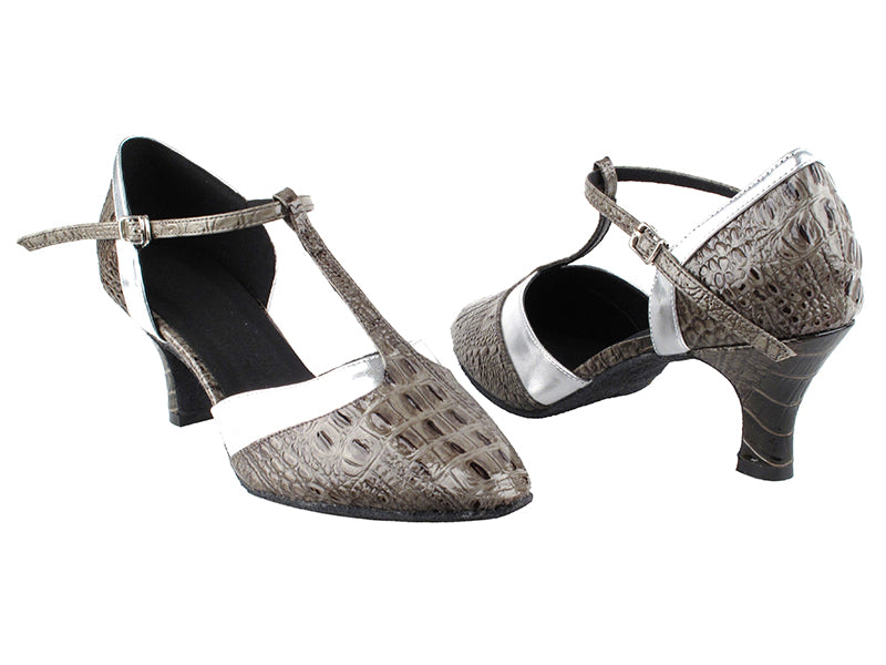 SERA3551 Grey Croc &amp; Silver Trim with 2.5&quot; low heel in the photo