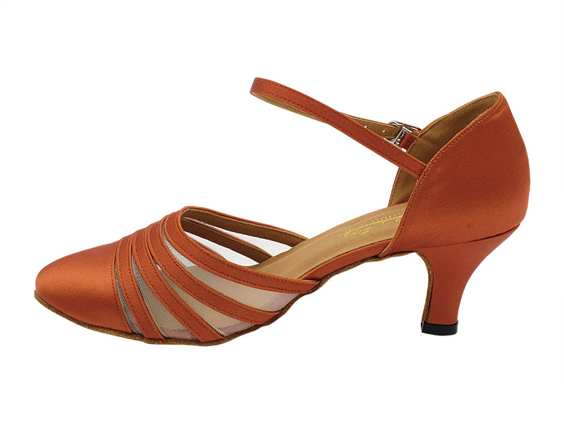 SERA3600 Dark Tan Satin &amp; Flesh Mesh with 2.5&quot; Heel (2040) in the photo