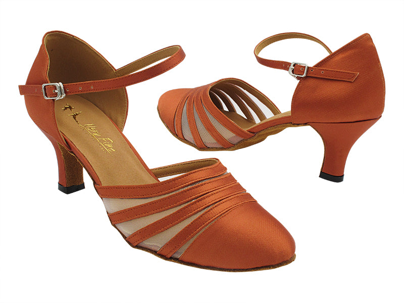 3600LEDSS Dark Tan Satin &amp; Flesh Mesh with 2.5" Heel (2040) in the photo