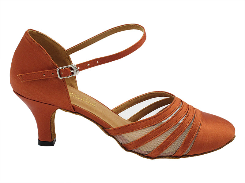 3600LEDSS Dark Tan Satin &amp; Flesh Mesh with 2.5" Heel (2040) in the photo