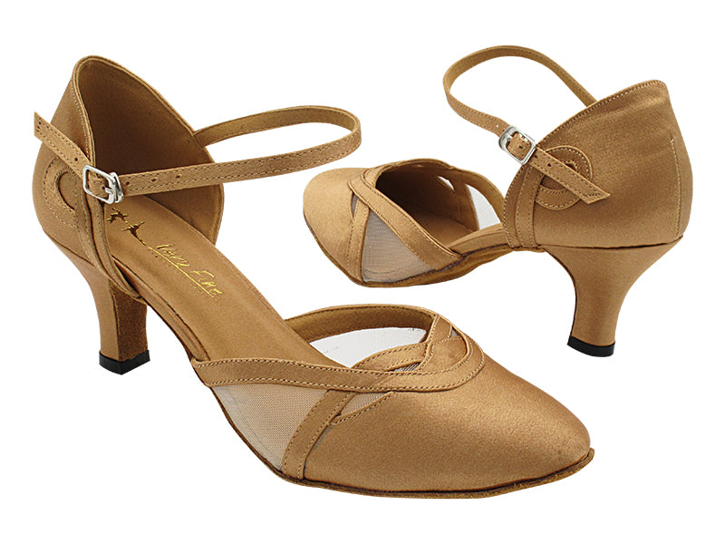 3630LEDSS Brown Satin &amp; Flesh Mesh with 2.5" Heel (2899) in the photo