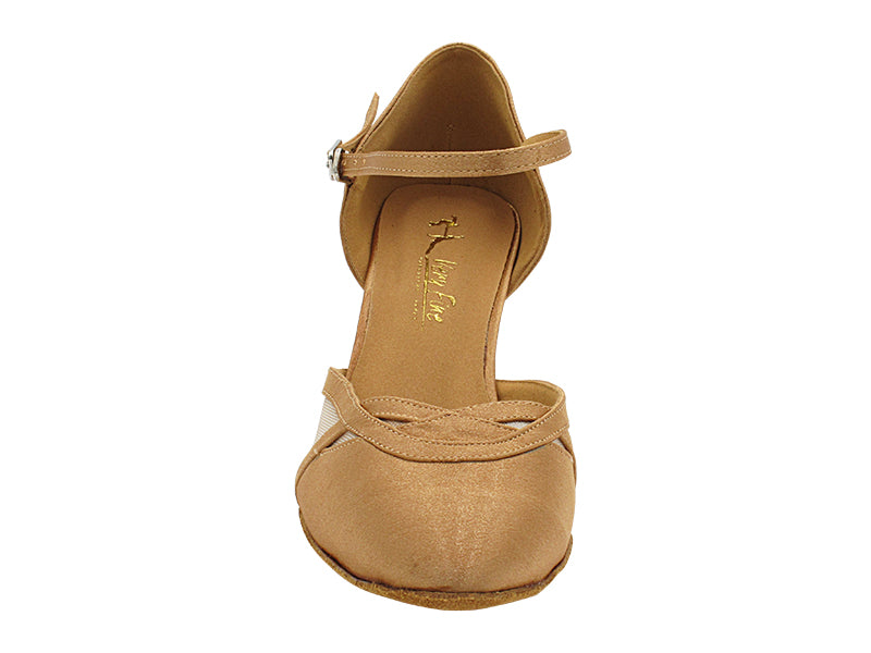 3630LEDSS Brown Satin &amp; Flesh Mesh with 2.5" Heel (2899) in the photo
