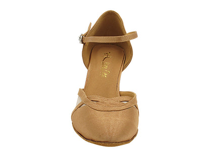 3630LEDSS Brown Satin &amp; Flesh Mesh with 2.5" Heel (2899) in the photo