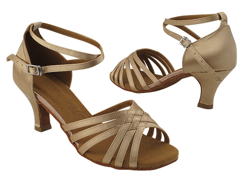 SERA3693 Light Brown Satin with (2040) 2.5&quot; low heel in the photo