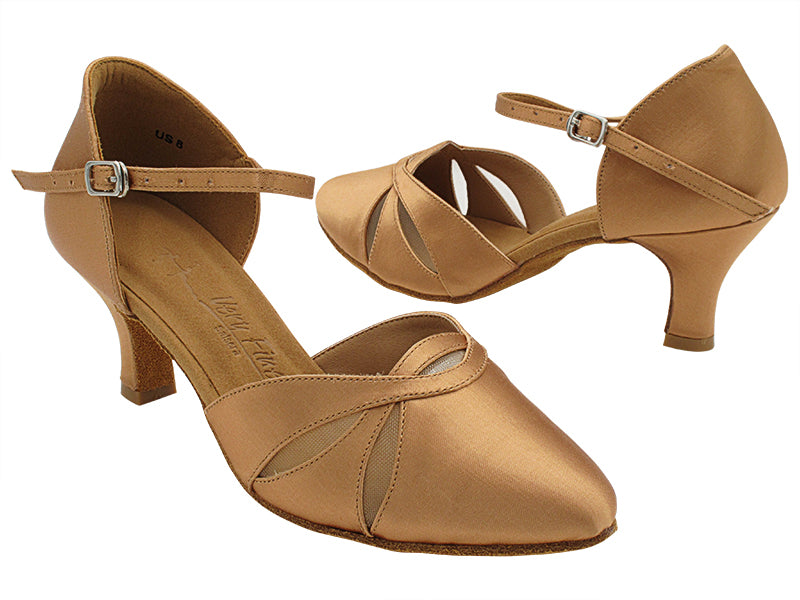 SERA3707 Tan Satin &amp; Flesh Mesh with 2.5&quot; Heel (2040) in the photo