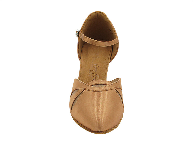 SERA3707 Tan Satin &amp; Flesh Mesh with 2.5&quot; Heel (2040) in the photo