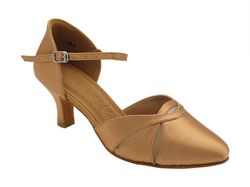 SERA3707 Tan Satin &amp; Flesh Mesh with 2.5&quot; Heel (2040) in the photo