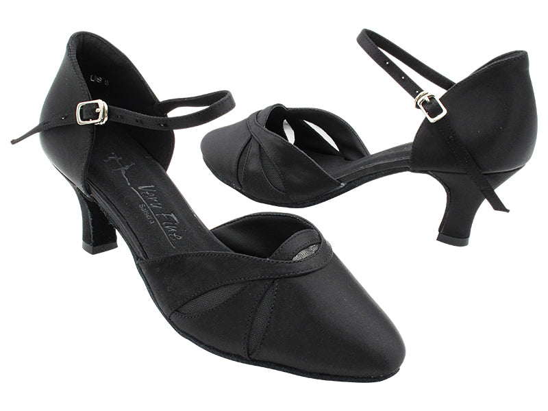 SERA3707 Black Satin &amp; Black Mesh with 2.5&quot; Heel (2040) in the photo