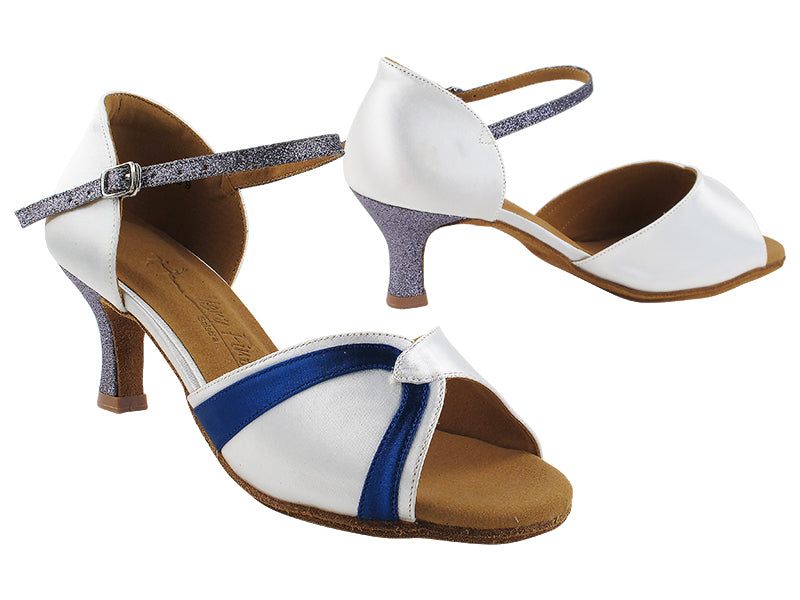 SERA3710DB 85 White Satin_F_B_Dark Blue Satin Trim_11 Grey Stardust with 2.5&quot; Heel (2040) in the photo
