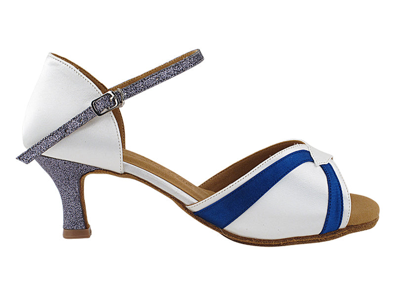 SERA3710DB 85 White Satin_F_B_Dark Blue Satin Trim_11 Grey Stardust with 2.5&quot; Heel (2040) in the photo