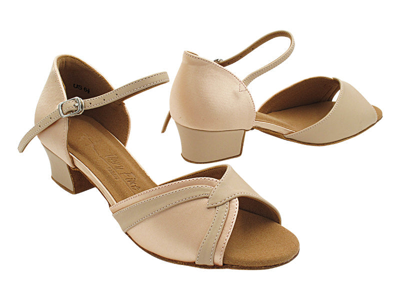 SERA3710 Flesh Satin &amp; 302 Light Beige Leather Trim with 1.5&quot; Medium Heel (NTD) in the photo