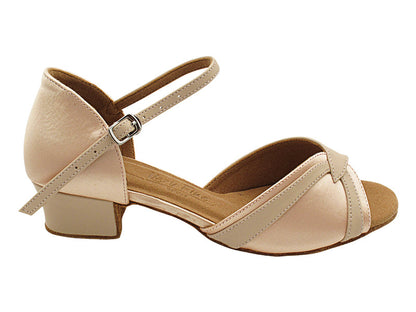 SERA3710 Flesh Satin &amp; 302 Light Beige Leather Trim with 1.5&quot; Medium Heel (NTD) in the photo