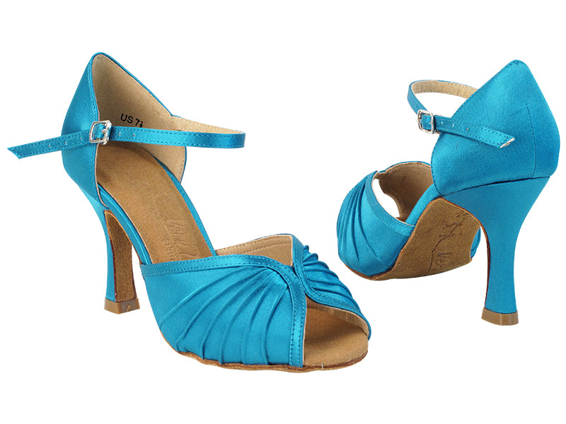 SERA3830 123 Teal Satin with 5059_3&quot; Flare Heel in the photo