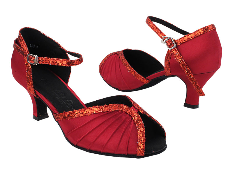 SERA3830 139 Dark Red Satin_37 Red Sparkle Trim with 2.5&quot; Heel (2040) in the photo