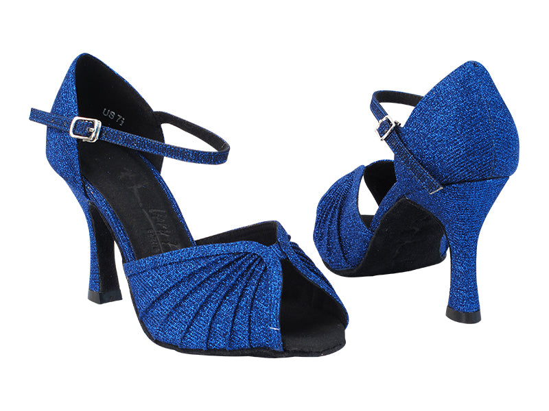 SERA3830 190 Glitter Dark Blue Satin with 5059_3&quot; Flare Heel in the photo