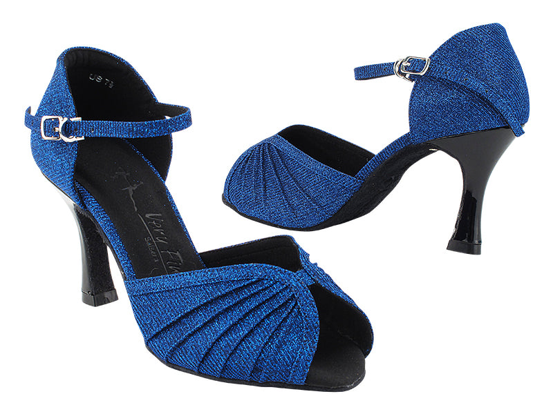 SERA3830 190 Glitter Dark Blue Satin_F_B_Black Patent_H with  3&quot; Heel (5059) in the photo