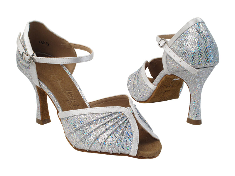 SERA3830 53 Silver Scale_85 White Satin Trim with 3&quot; heel in the photo