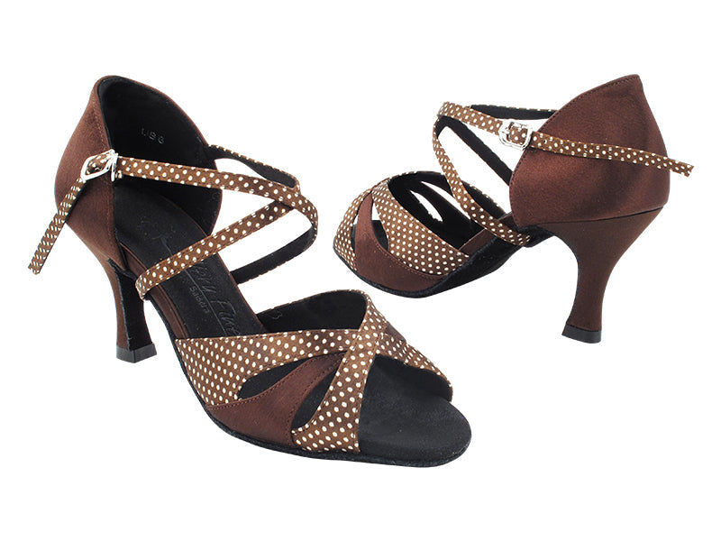 SERA3840X Coffee White Dots Satin_FX_S_82 Dark Coffee Satin  with  3&quot; Heel (5059) in the photo