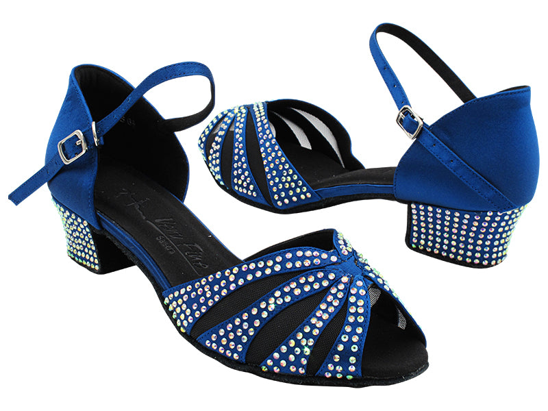 SERA3850CC 114 Dark Blue Satin_Black Mesh_Rhinestone_F_H with 1.5&quot; Heel (NTD) in the photo