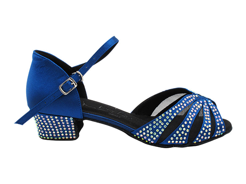 SERA3850CC 114 Dark Blue Satin_Black Mesh_Rhinestone_F_H with 1.5&quot; Heel (NTD) in the photo